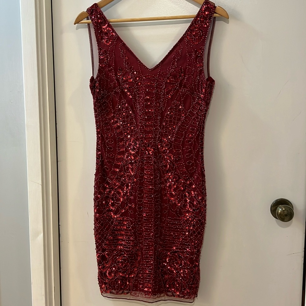 Beaded red cocktail dress